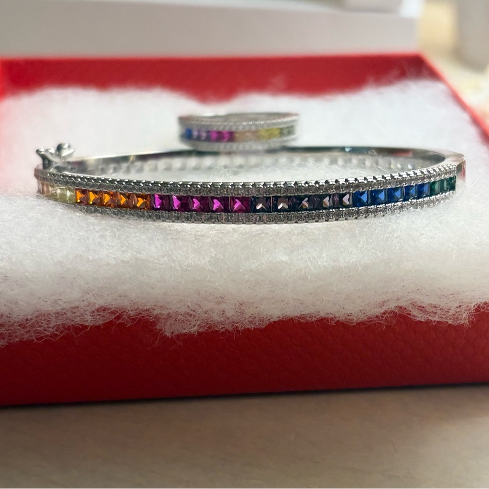 Multicolor Silver Bracelet And Ring Set - image 1